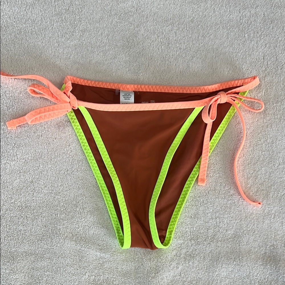 Aerie Women’s Brown Bikini Bottom/Neon Accents- Size XS